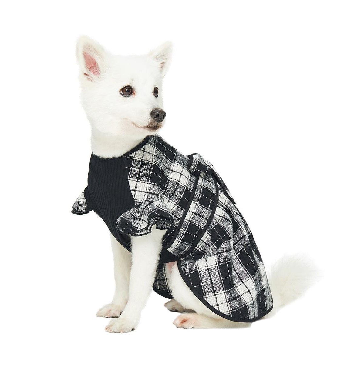 Dogs & Cats Co. Soft Flannel Plaid Dog Dress with Velvet Bowties Pink 12"