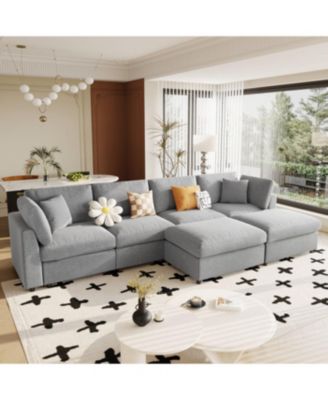 Large U-Shaped Sectional Sofa with 2 Ottomans, Chenille Fabric, Modular Design