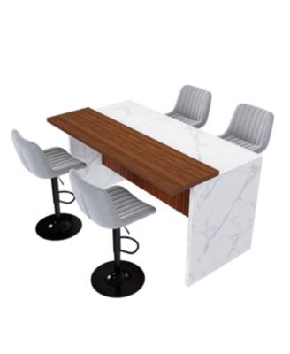 Streamdale Black Marble Kitchen Island with LED Lighting & Grille Details