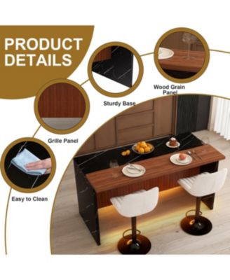 Streamdale White Marble Look Kitchen Island with LED Lighting