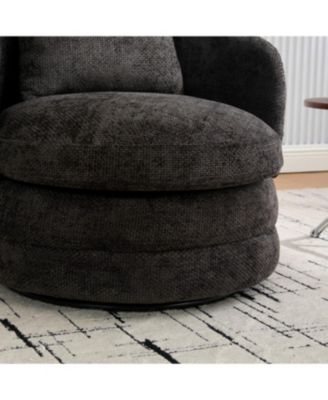 Streamdale F;urniture Streamdale 30"W Modern Round Swivel Barrel Chair with Pillow, Dark Gray