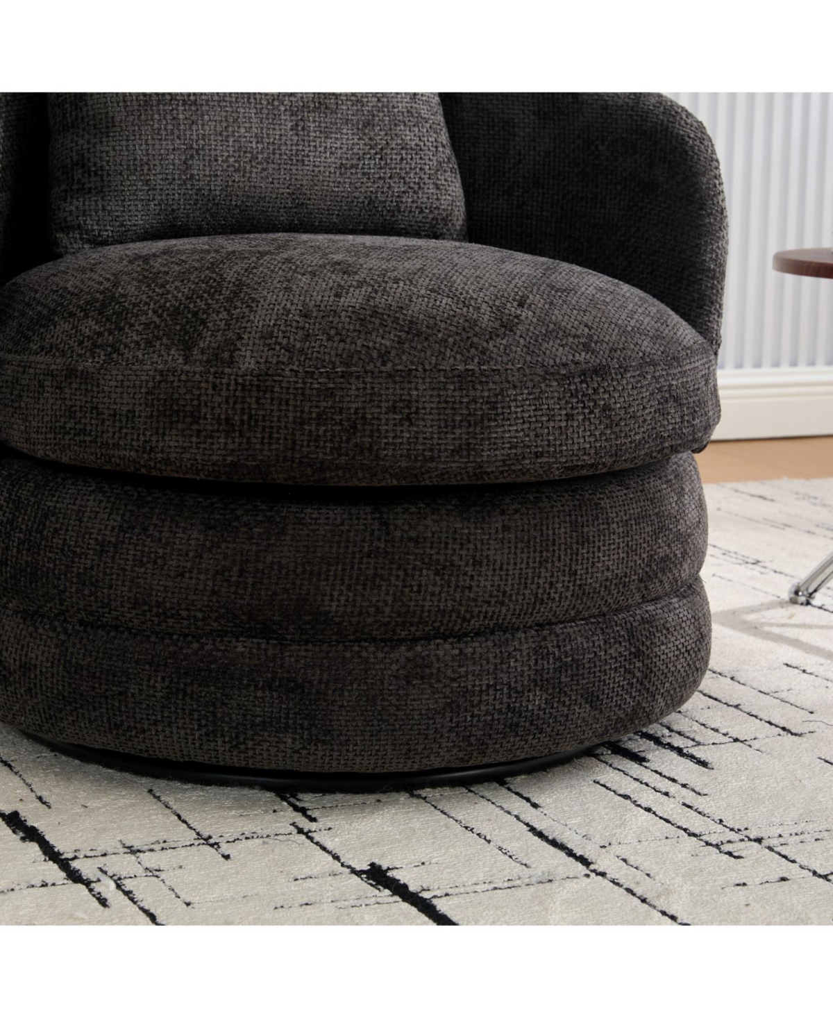 Streamdale F;urniture Streamdale 30"W Modern Round Swivel Barrel Chair with Pillow, Dark Gray