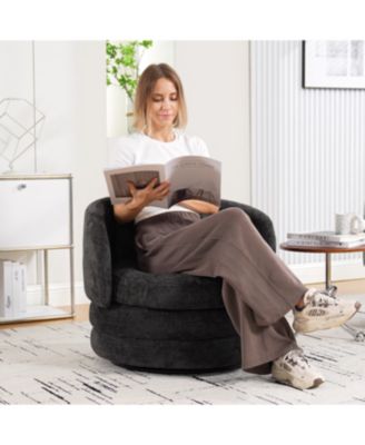 Streamdale F;urniture Streamdale 30"W Modern Round Swivel Barrel Chair with Pillow, Dark Gray