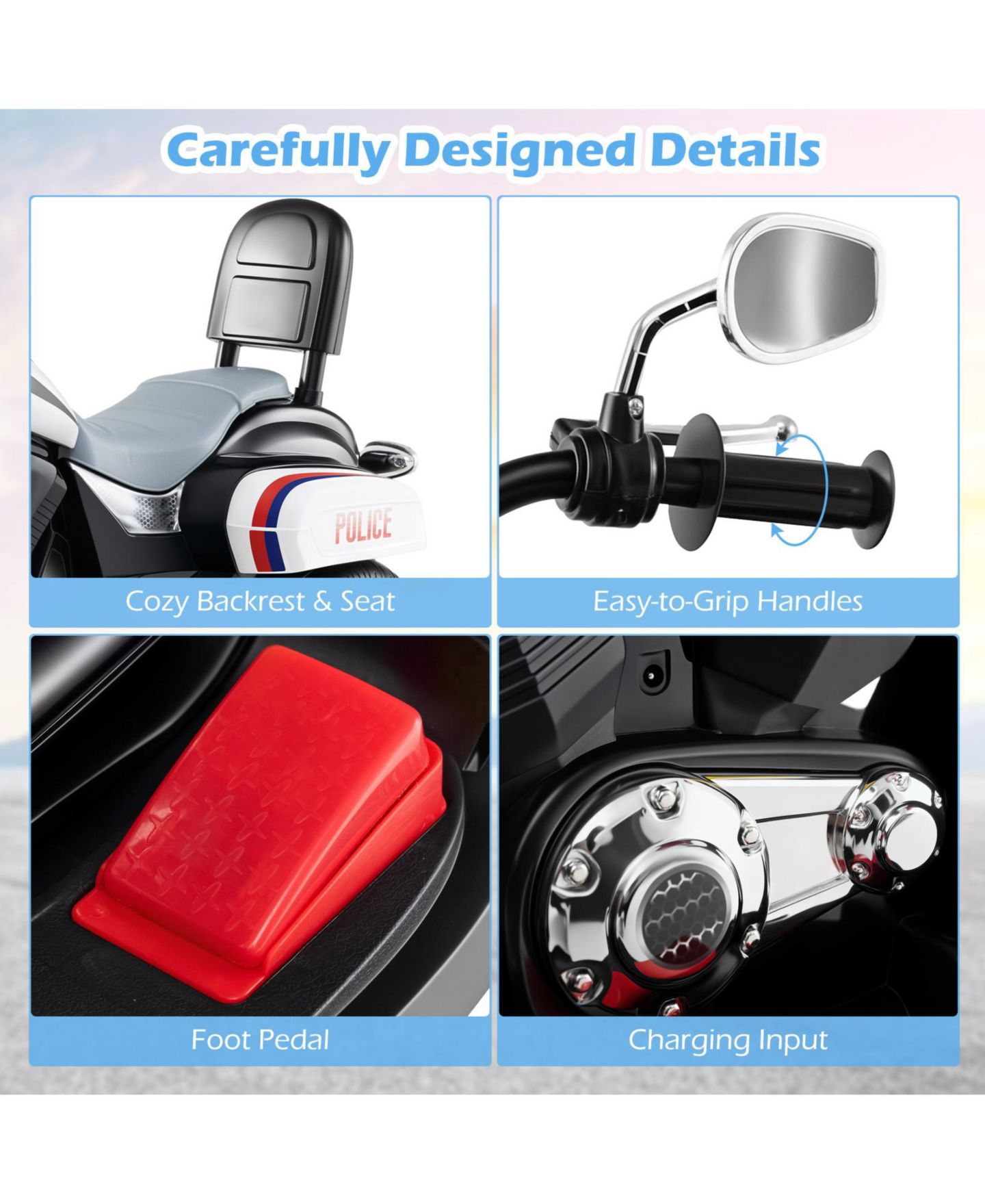 Детская игрушка HONGGE 6V 3-Wheel Motorized Motorbike Ride-On Toy, Ages 1+, цвет: Белый — фото 3