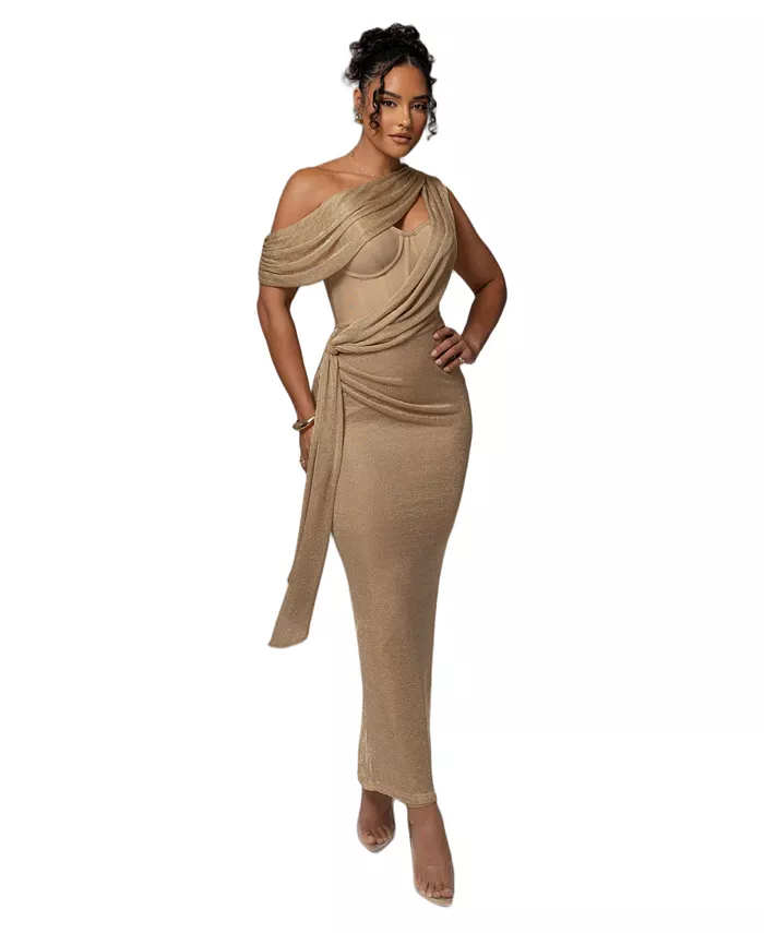 Women's Metallic Celestina Draped Maxi Dress