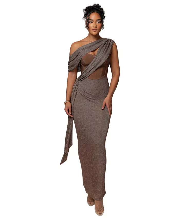 Women's Metallic Celestina Draped Maxi Dress - thumbnail 9