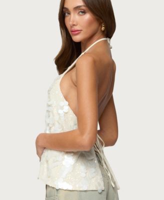 Women's Ellorie Backless Sequin Halter Top