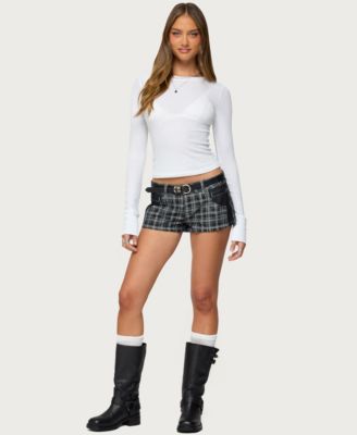 Women's Carie Plaid Low Rise Denim Shorts