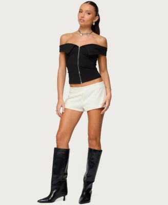 Women's Collared Off Shoulder Zip Up Top