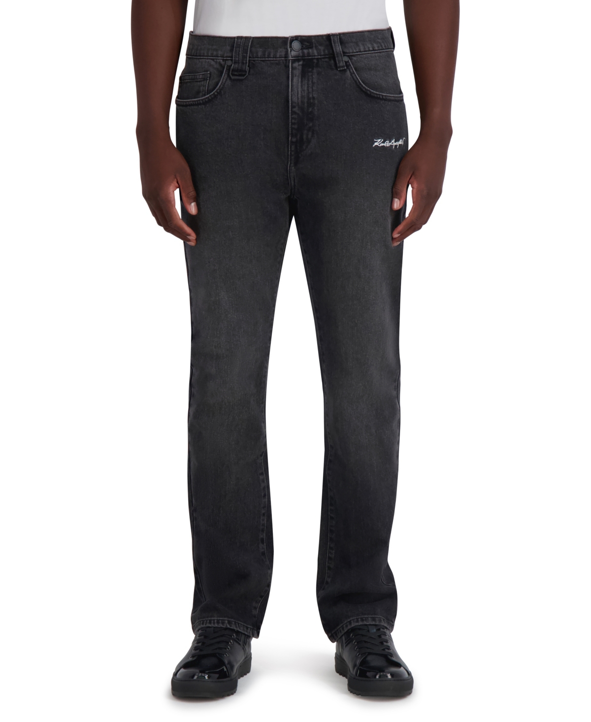 Karl Lagerfeld Paris Men's Mid-Rise Logo-Embroidered Bootcut Jeans