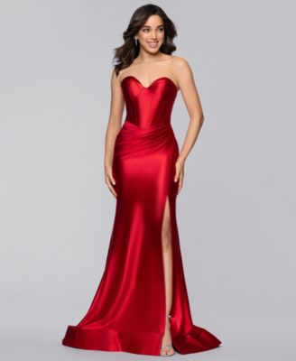 Juniors' Strapless Fitted Long Gown