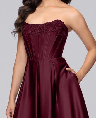 Juniors' Embellished Strapless Corseted Ballgown