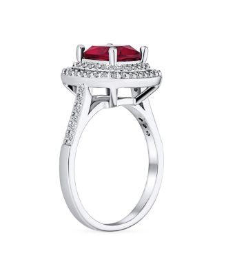 Art Deco Ruby Red Cushion-Cut Cubic Zirconia Cocktail Statement Ring Silver Plated