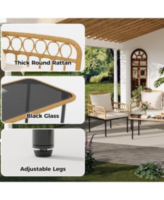 4-Piece Patio Furniture Set, Outdoor Wicker Furniture with Deep Seating, Waterproof Thick Cushions