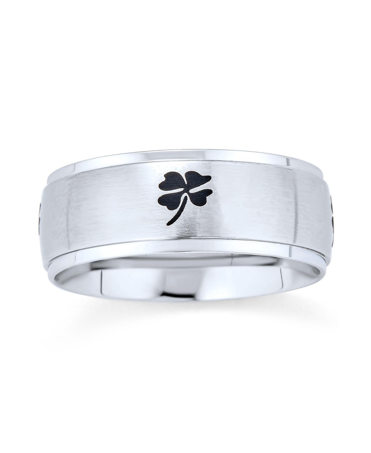 Bling Jewelry Celtic Shamrock Four Leaf Clover Band Ring Matte Silver Tone Stainless Steel