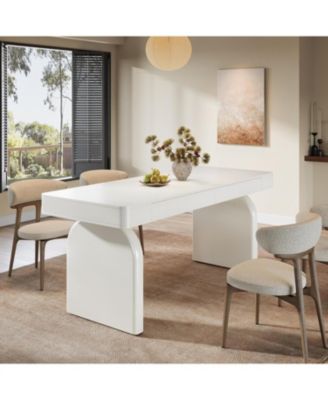 Modern Dining Table for 4-6 People, Rectangular White Glossy Kitchen Dining Room Table