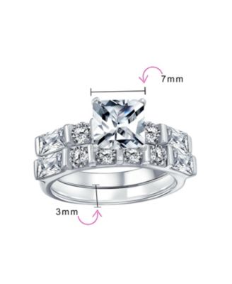 2CT Square Cut CZ Cubic Zirconia Solitaire Promise Band Ring Set with Baguette Accents Sterling Silver
