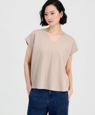Women's Boxy V-Neck Cap-Sleeve Top