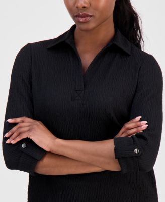 Petite Textured Split-Neck Top