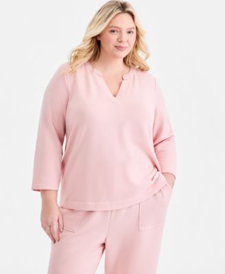 Style & Co Plus Size Lux Soft Fleece Long-Sleeve Knit Top