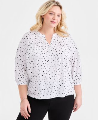Plus Size Printed 3/4-Puff-Sleeve Top