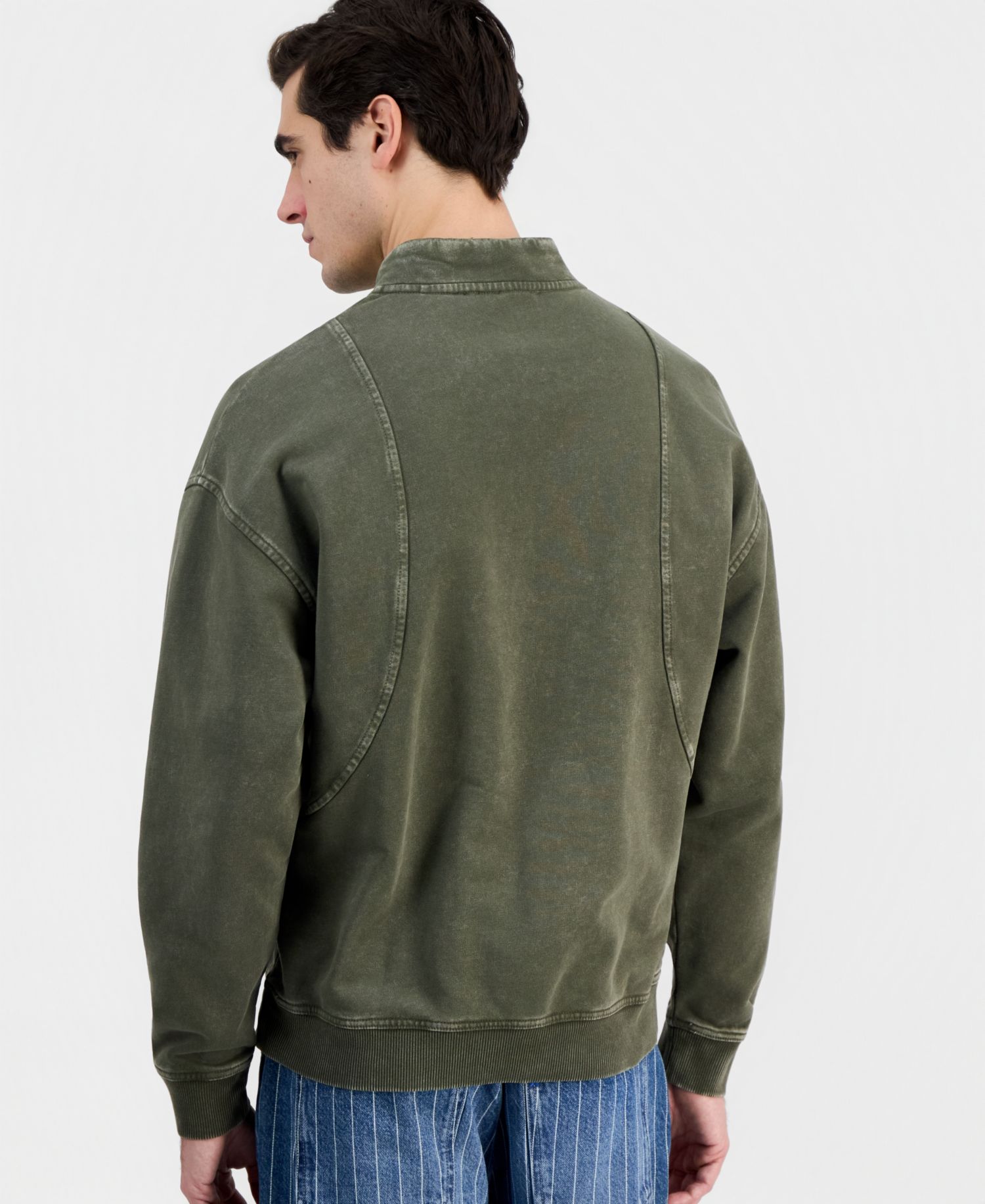 Men's Distressed Logo Quarter-Zip Sweater