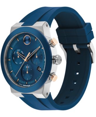Men's Bold Fusion Swiss Chronograph Blue Silicone Watch, 44.50mm