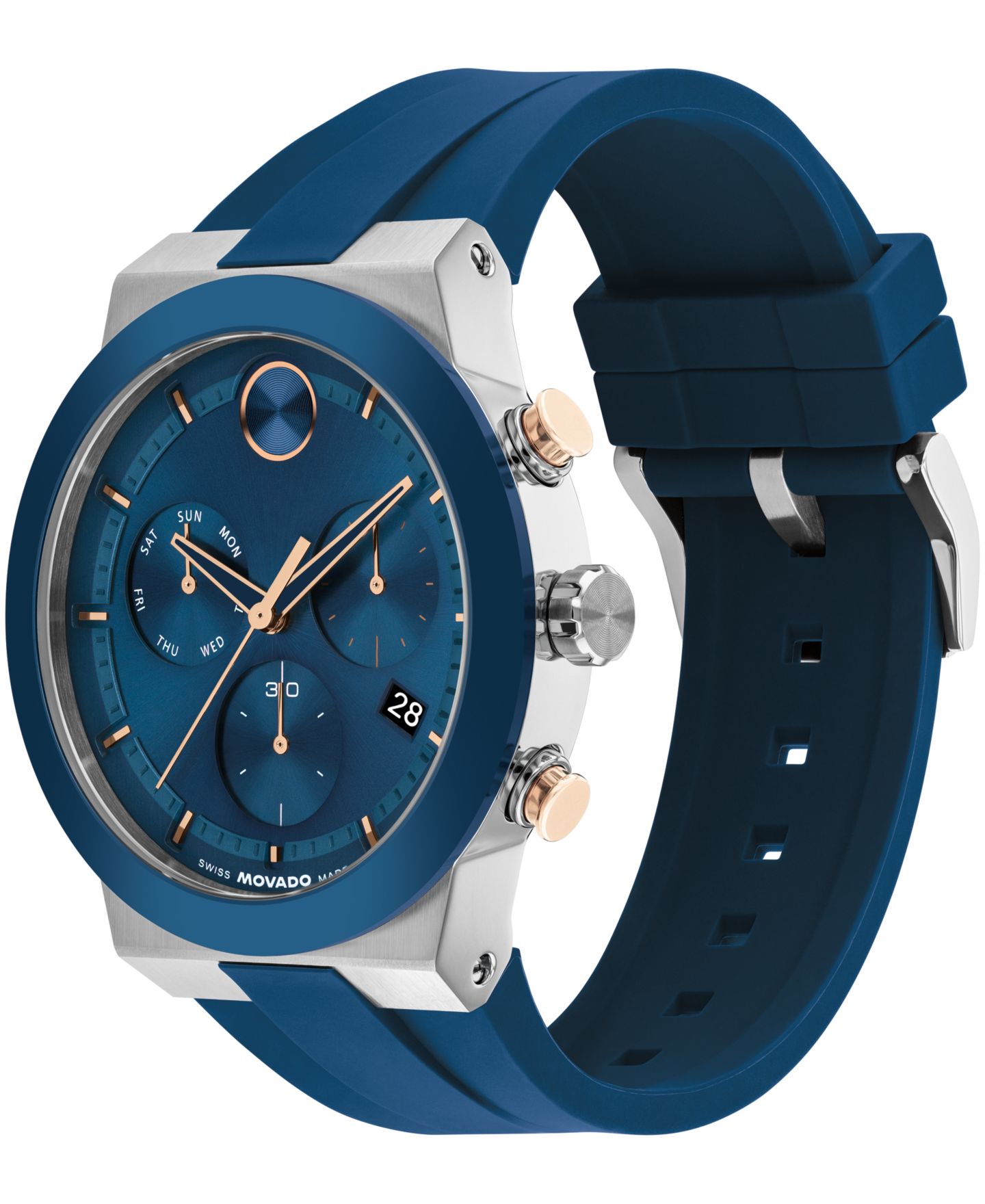 Мужские часы Movado Bold Fusion Swiss Chronograph Blue Silicone Watch, 44.50mm — фото 2