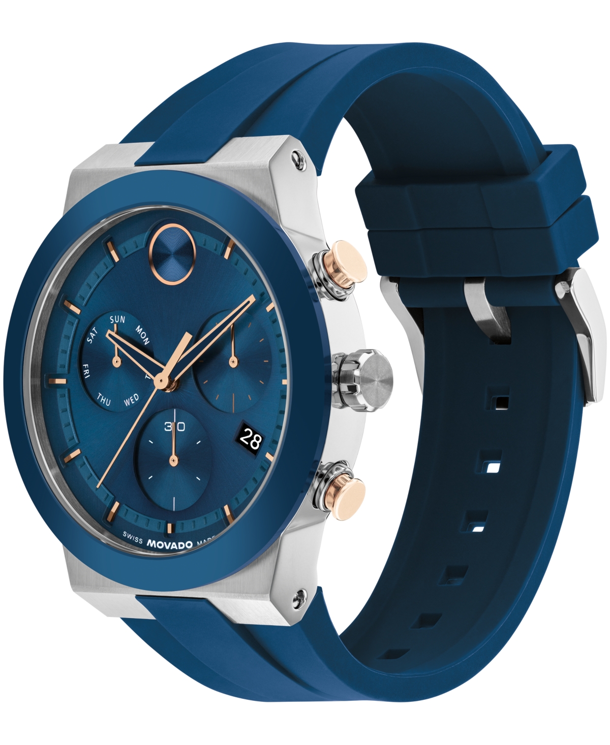Movado Men's Bold Fusion Swiss Quartz Chrono Blue Silicone Watch, 42.30mm