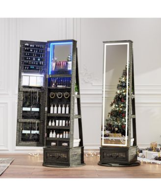 360° Swivel Jewelry Armoire with LED Full-Length Mirror