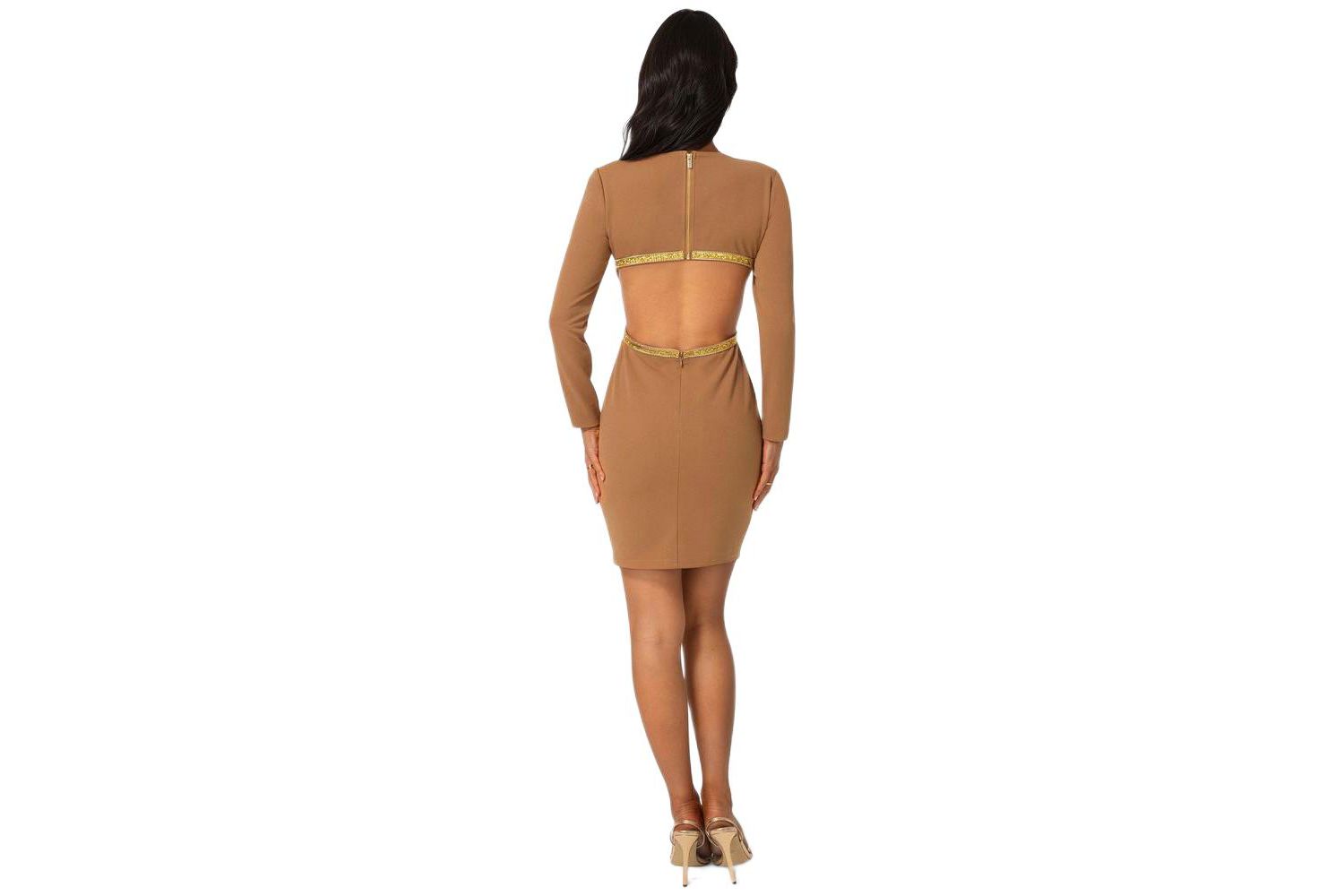 Women's Long Sleeve Open Back with Rhinestone Trim
