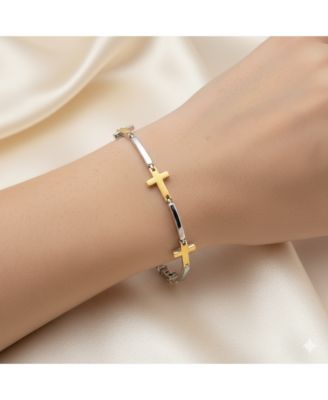 Sterling Silver, Sideways Cross Bracelet - Gold Plated
