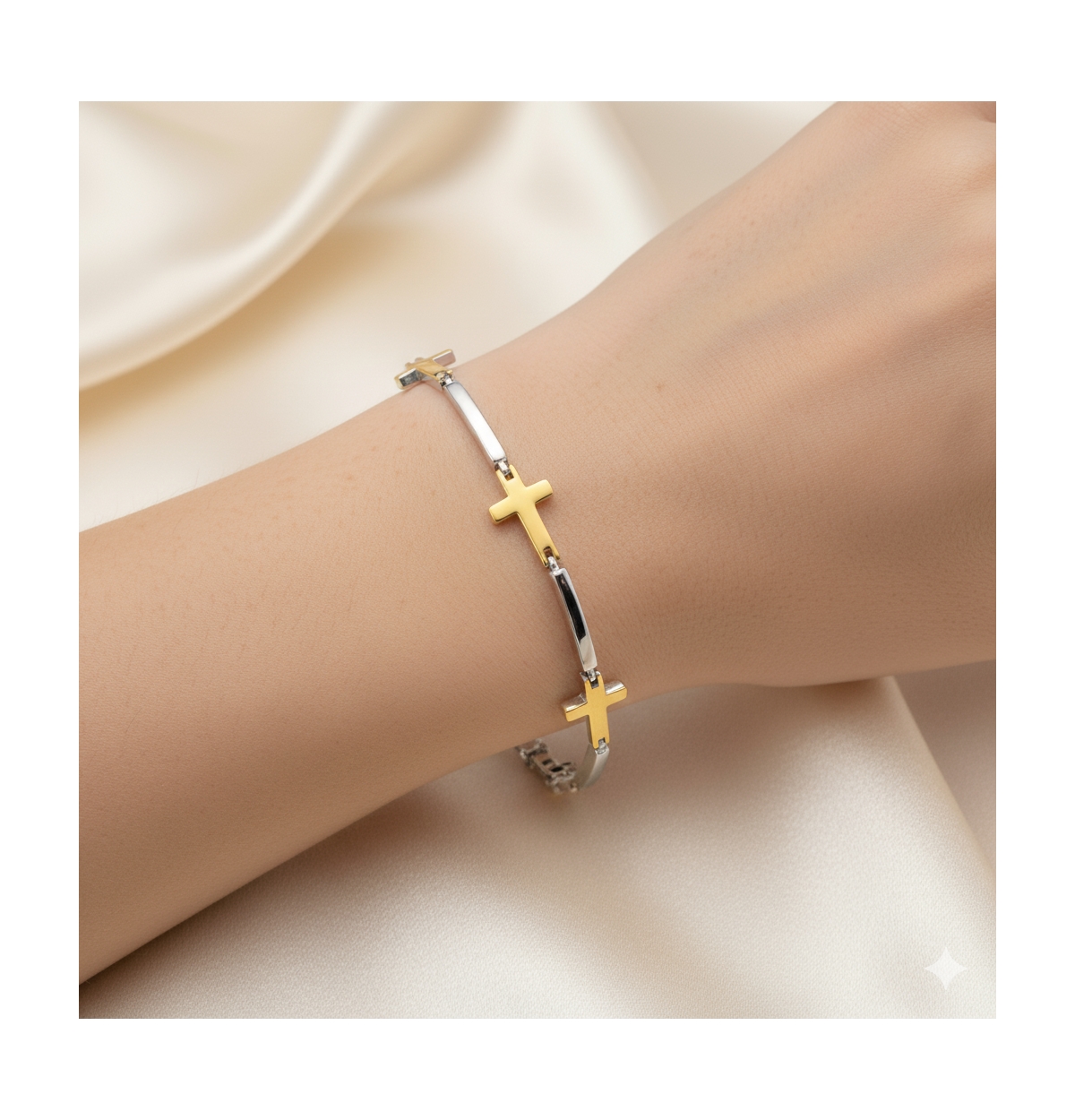 Simona Sterling Silver, Sideways Cross Bracelet - Gold Plated