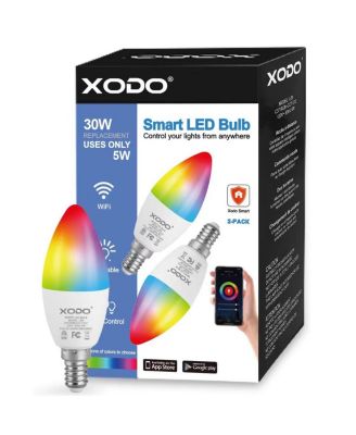 LB4 Smart Wi-Fi A19 Candelabra LED Bulbs, Dimmable, App & Voice Control (2-Pack)