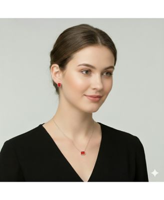 Sterling Silver, Birthstone Rectangle CZ Studs