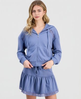 Juniors' Crochet Long-Sleeve Hoodie image