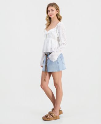 Juniors' Denim Belted Mini Skirt