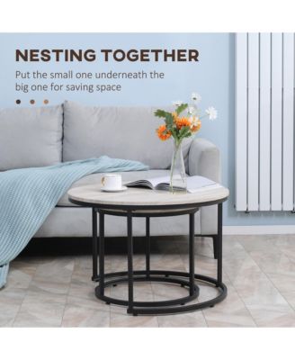 Round Table Set of 2 Nesting Tables Metal Frame,