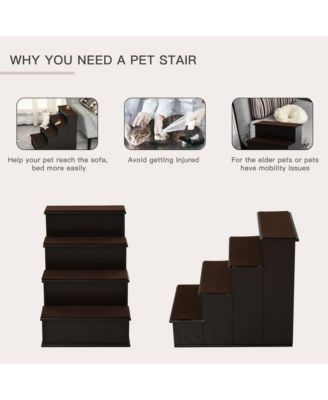 4-Step Wooden Pet Stairs, Small Animal Steps w/ Cushion 22 Lbs