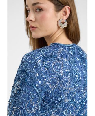 Women's Modest Embellished Sequin Beaded Dress Maxi With High Detailed Work