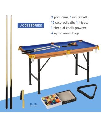 55" Foldable Portable Billiards Pool Table for Kids and Adults, Blue MDF Game Table with Cues, Balls, Rack and Chalk for Family Game Room