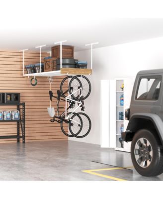 OHK38-E 36″ W × 96″ D Adjustable-Height Overhead Garage Storage Rack with 8 Hooks (White)