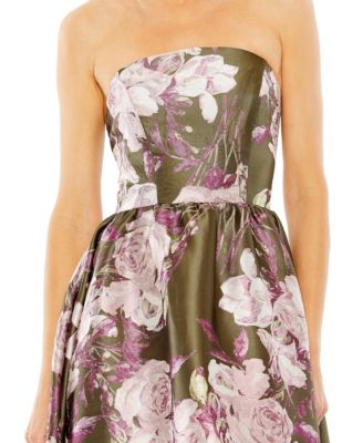 Women's Strapless Bottom Ruffle Floral Gown
