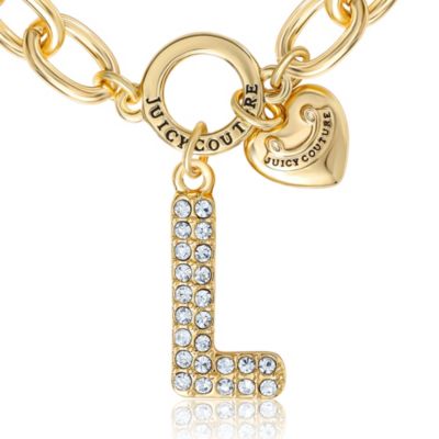 Pave Initial Charm Bracelet - 7.5'' Gold Tone Link