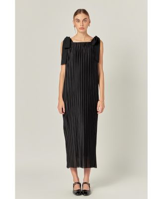 Women's Bow Detailed Pleated Maxi Dress
