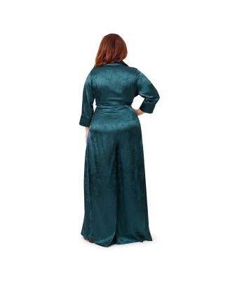 Plus Size 1970s Satin Flare Jumpsuit