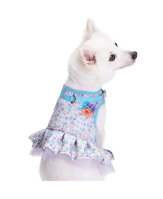 Made Well Floral Print Dog Dress Harness with Felt Flower Accessory in Lavender Color Size Small