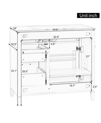 Bathroom Vanity with Ceramic Sink Solid Wood Frame and Flip Drawer