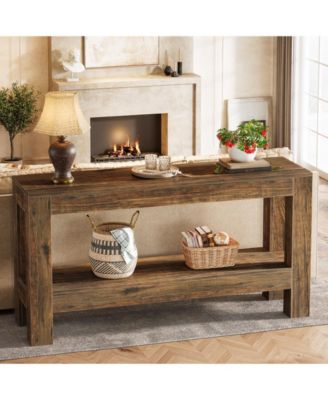 63-Inch Wood Entryway Table, Long Farmhouse Narrow Console Table for Living Room
