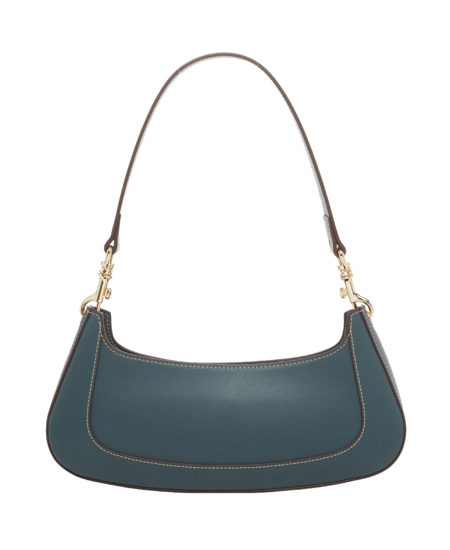 Женская сумка SUSU East West Teal Blue Leather Baguette Shoulder, цвет: Синий — фото 1